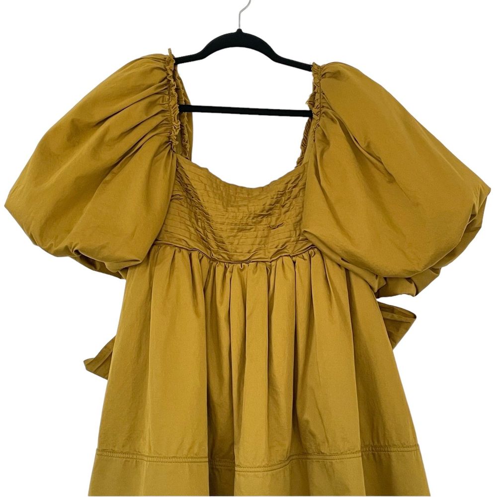 Aje Casabianca Puff Sleeve Bow Mini Dress Olive Green Smock Size AU 10 US 6 - Picture 3 of 16